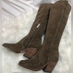Vince camuto suede leather square toe boots 7.5/38